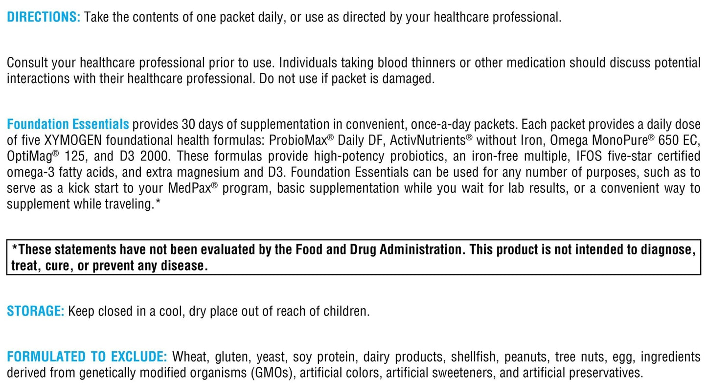 XYMOGEN Foundation Essentials - Daily Supplement Packets for Overall Health - Fish Oil, Magnesium & Probiotics - Travel-Friendly - Gluten-Free & Non-GMO - 30 Packets - dailyvitalstore