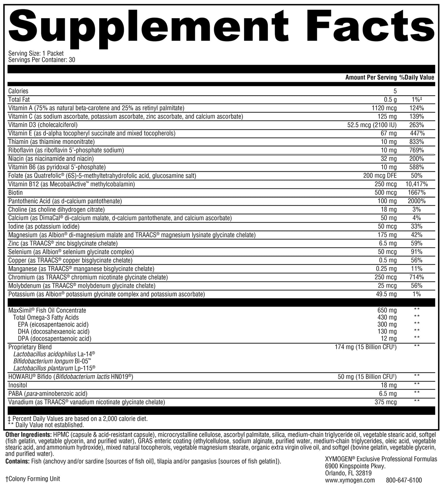 XYMOGEN Foundation Essentials - Daily Supplement Packets for Overall Health - Fish Oil, Magnesium & Probiotics - Travel-Friendly - Gluten-Free & Non-GMO - 30 Packets - dailyvitalstore