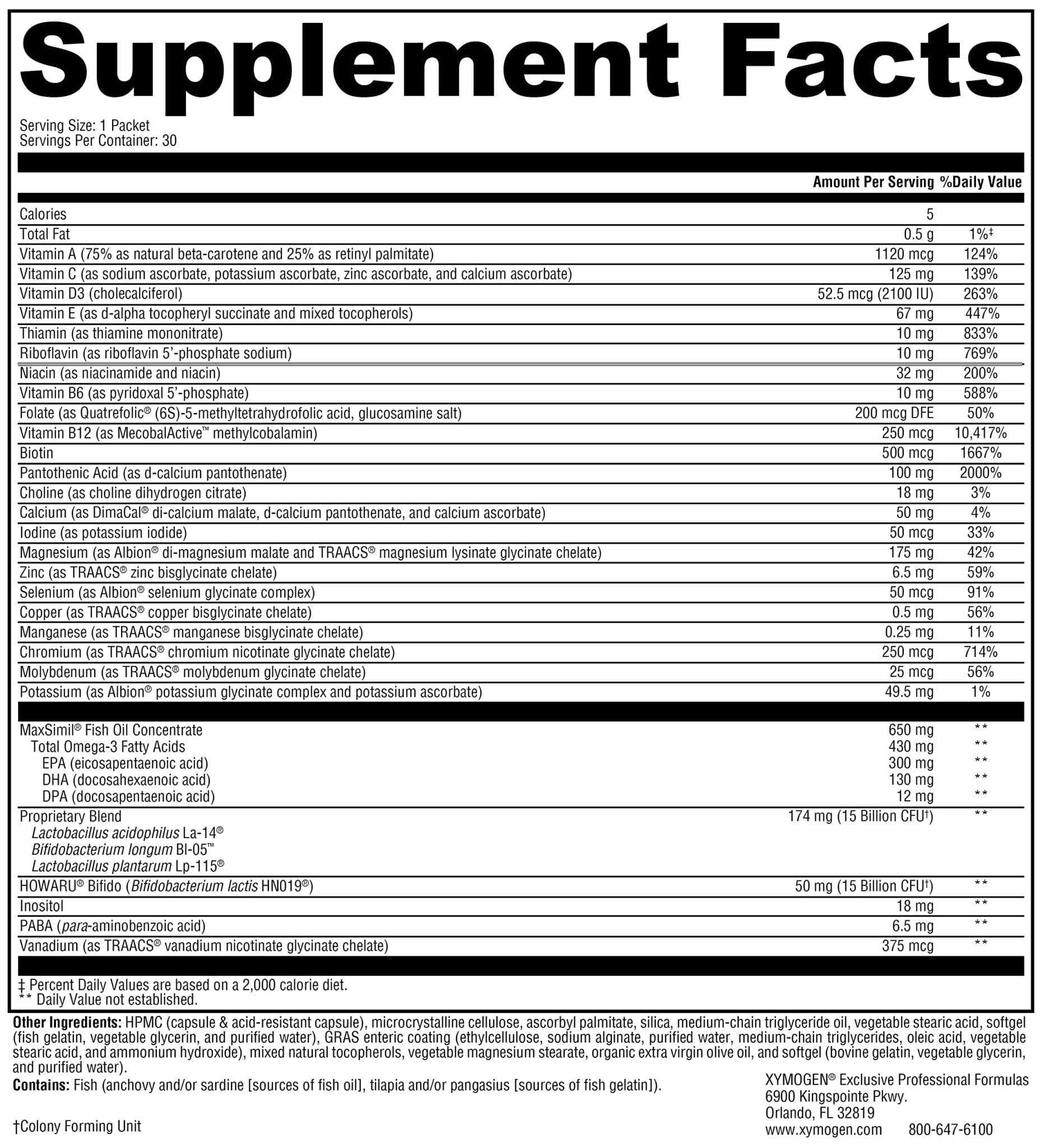 XYMOGEN Foundation Essentials - Daily Supplement Packets for Overall Health - Fish Oil, Magnesium & Probiotics - Travel-Friendly - Gluten-Free & Non-GMO - 30 Packets - dailyvitalstore