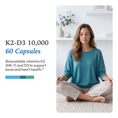 XYMOGEN K2-D3 10000 - Vitamin D3 K2 Supplement for Immune, Bone & Cardiovascular Support* - Non-GMO, Gluten-Free, Vegetarian - 60 Capsules - dailyvitalstore