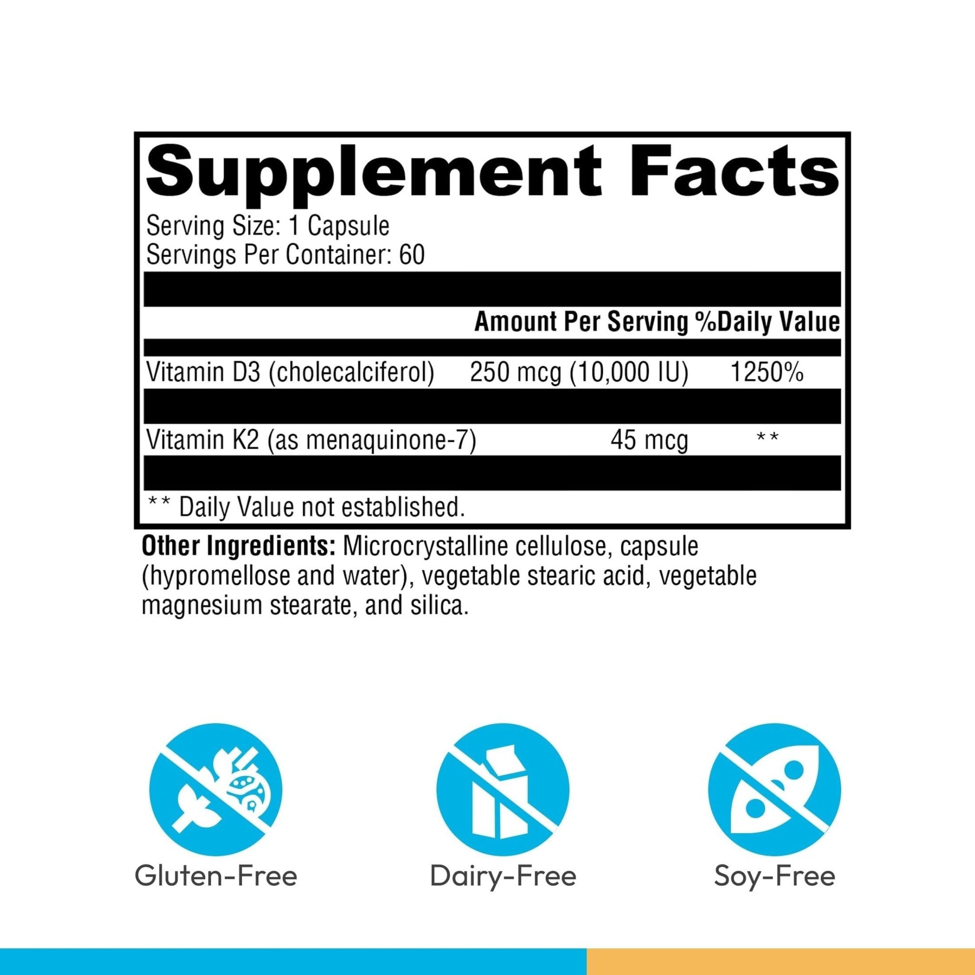XYMOGEN K2-D3 10000 - Vitamin D3 K2 Supplement for Immune, Bone & Cardiovascular Support* - Non-GMO, Gluten-Free, Vegetarian - 60 Capsules - dailyvitalstore