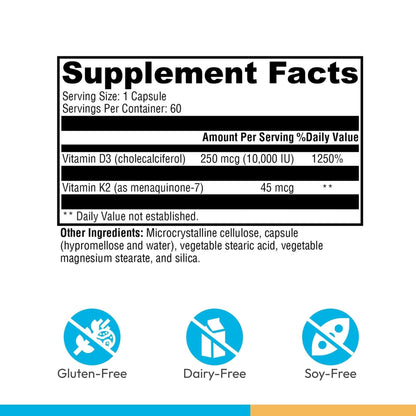 XYMOGEN K2-D3 10000 - Vitamin D3 K2 Supplement for Immune, Bone & Cardiovascular Support* - Non-GMO, Gluten-Free, Vegetarian - 60 Capsules - dailyvitalstore