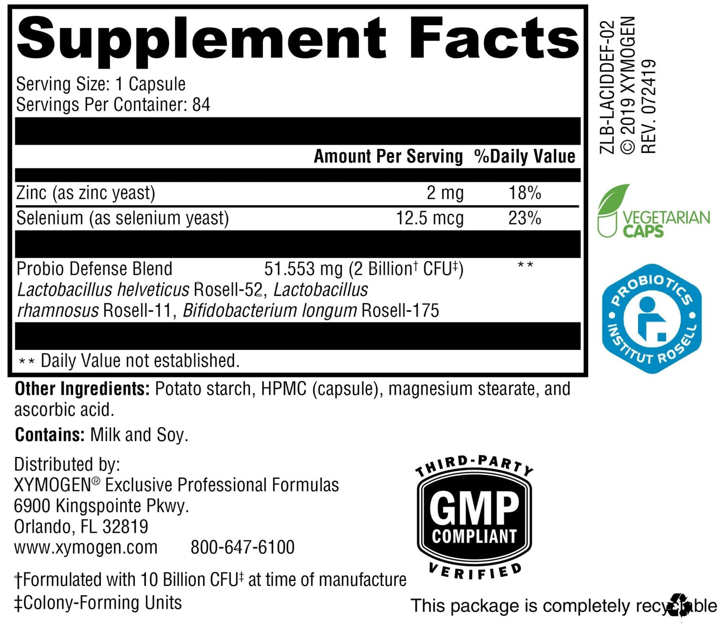 XYMOGEN Probio Defense - Daily Probiotic Blend for GI Balance Support - Immune & Gut Health Aid - 10 Billion CFU - Lactobacillus Rhamnosus, Zinc & Selenium - Gluten-Free & Non-GMO - 84 Capsules - dailyvitalstore