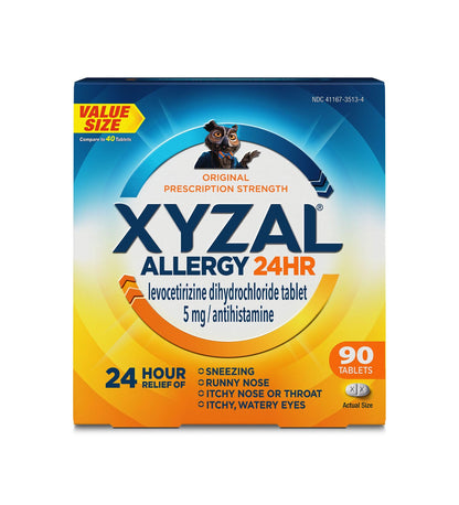 Xyzal 24 Hour Allergy Relief Medicine, Original Prescription Strength Antihistamine, Levocetirizine Dihydrochloride Tablets, 5 mg, 90 Count - dailyvitalstore