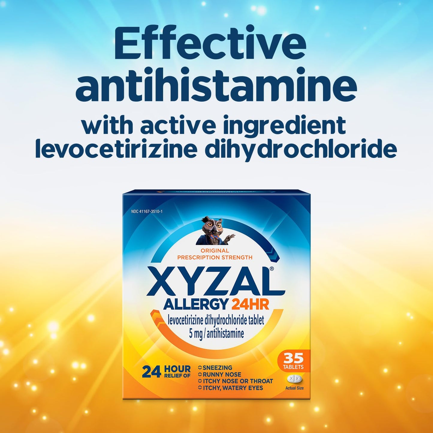 Xyzal 24 Hour Allergy Relief Medicine, Original Prescription Strength Antihistamine, Levocetirizine Dihydrochloride Tablets, 5 mg, 90 Count - dailyvitalstore