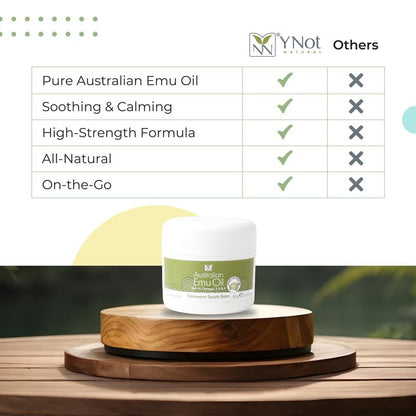 Y Not Natural Transwarm Sports Balm with Pure Emu Oil, Vitamins A, D, E, F & K2, Omega 3 6 9, & Tea Tree Oil Essential Oils - 50g Rub for Joint, Back, Muscle Stiffness & Soothing Itch Relief - dailyvitalstore