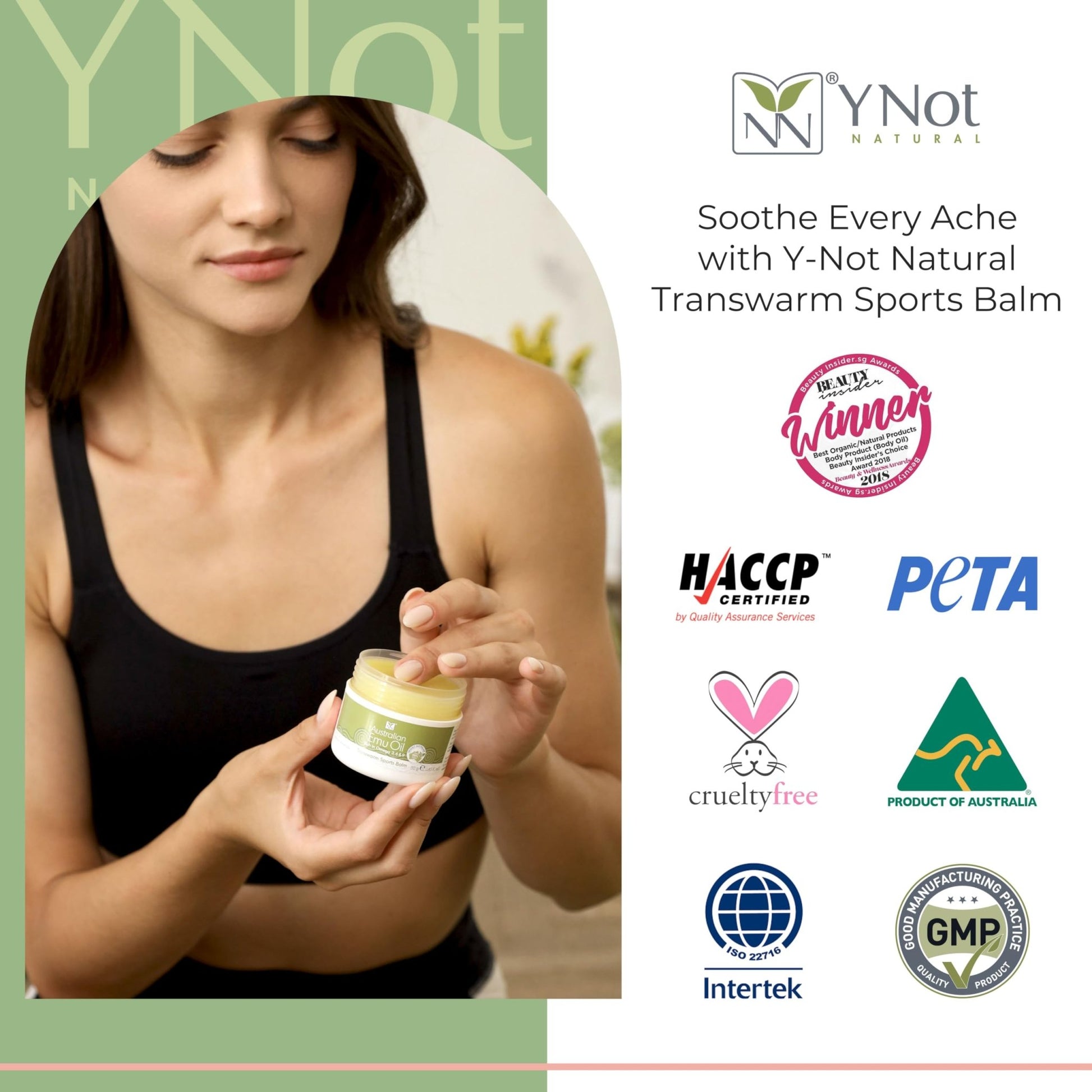 Y Not Natural Transwarm Sports Balm with Pure Emu Oil, Vitamins A, D, E, F & K2, Omega 3 6 9, & Tea Tree Oil Essential Oils - 50g Rub for Joint, Back, Muscle Stiffness & Soothing Itch Relief - dailyvitalstore