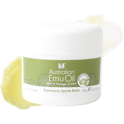 Y Not Natural Transwarm Sports Balm with Pure Emu Oil, Vitamins A, D, E, F & K2, Omega 3 6 9, & Tea Tree Oil Essential Oils - 50g Rub for Joint, Back, Muscle Stiffness & Soothing Itch Relief - dailyvitalstore