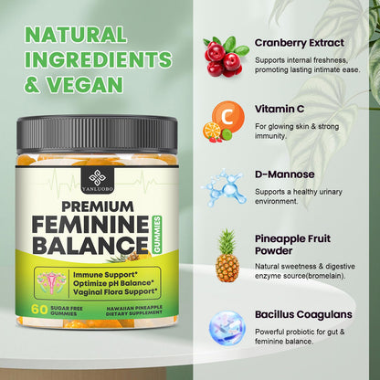 YANLUOBO Feminine Balance Probiotic Gummies - Women's Vaginal Health Support | PH Balance & Odor, Flora, Immune Support | Probiotics for Women, Vegan Pineapple Flavor, 60 Count - dailyvitalstore