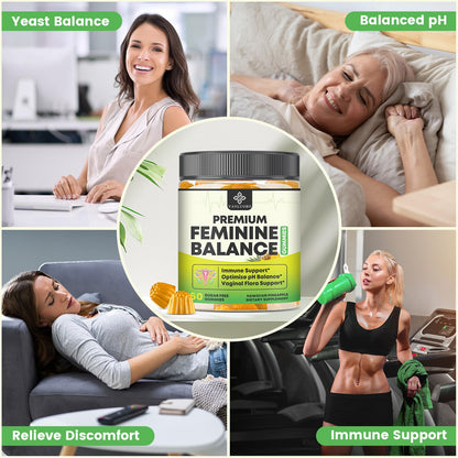 YANLUOBO Feminine Balance Probiotic Gummies - Women's Vaginal Health Support | PH Balance & Odor, Flora, Immune Support | Probiotics for Women, Vegan Pineapple Flavor, 60 Count - dailyvitalstore
