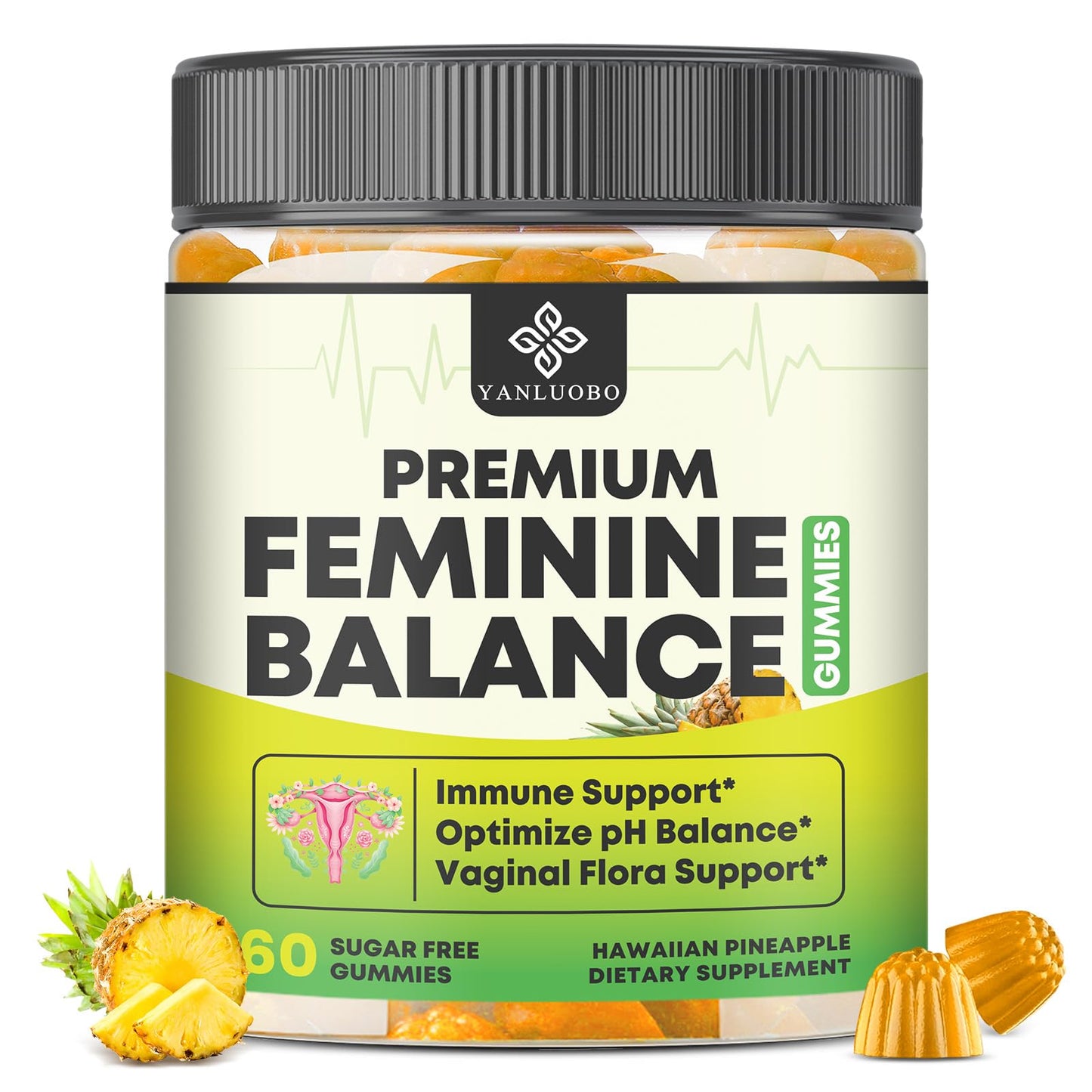 YANLUOBO Feminine Balance Probiotic Gummies - Women's Vaginal Health Support | PH Balance & Odor, Flora, Immune Support | Probiotics for Women, Vegan Pineapple Flavor, 60 Count - dailyvitalstore