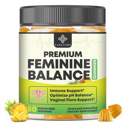 YANLUOBO Feminine Balance Probiotic Gummies - Women's Vaginal Health Support | PH Balance & Odor, Flora, Immune Support | Probiotics for Women, Vegan Pineapple Flavor, 60 Count - dailyvitalstore