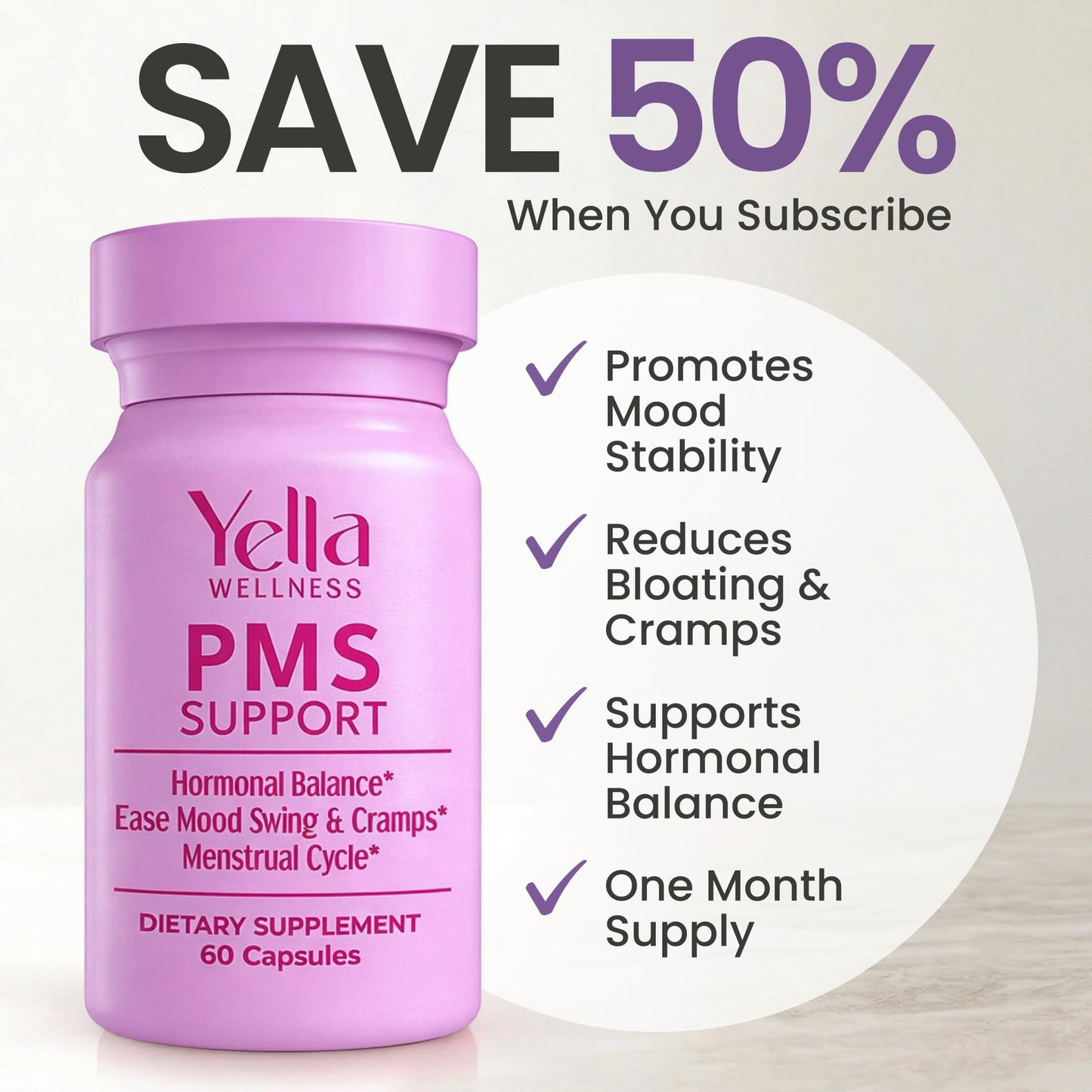 YELLA WELLNESS Hormone Balance for Women - PMS Support Supplement for Women w/Chaste Tree, Dong Quai and Ashwagandha- PMS and Menopause Relief for Bloating, Cramps and Mood Swings- (60ct) - dailyvitalstore