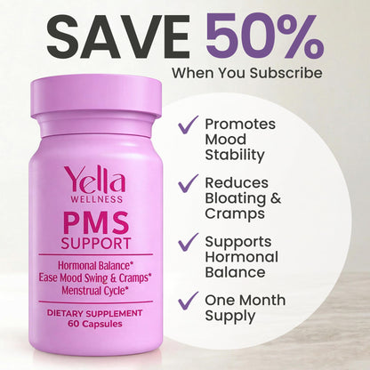 YELLA WELLNESS Hormone Balance for Women - PMS Support Supplement for Women w/Chaste Tree, Dong Quai and Ashwagandha- PMS and Menopause Relief for Bloating, Cramps and Mood Swings- (60ct) - dailyvitalstore