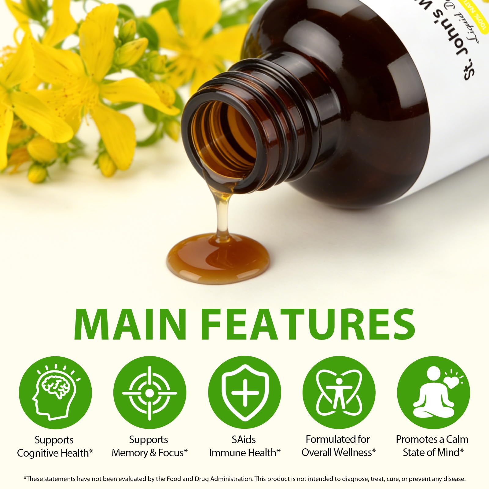 YEMFGQOE St Johns Wort Tincture | Mood Support | Alcohol Free Liquid Extract Drops | Hypericum Perforatum | Vegan, Non-GMO, Gluten Free | 2 fl oz - dailyvitalstore