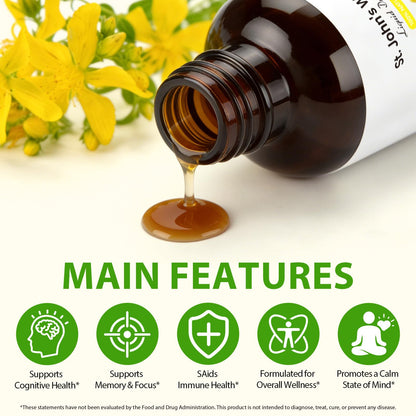 YEMFGQOE St Johns Wort Tincture | Mood Support | Alcohol Free Liquid Extract Drops | Hypericum Perforatum | Vegan, Non-GMO, Gluten Free | 2 fl oz - dailyvitalstore