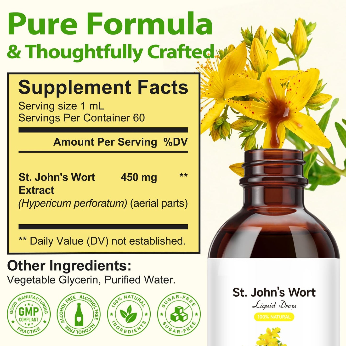 YEMFGQOE St Johns Wort Tincture | Mood Support | Alcohol Free Liquid Extract Drops | Hypericum Perforatum | Vegan, Non-GMO, Gluten Free | 2 fl oz - dailyvitalstore