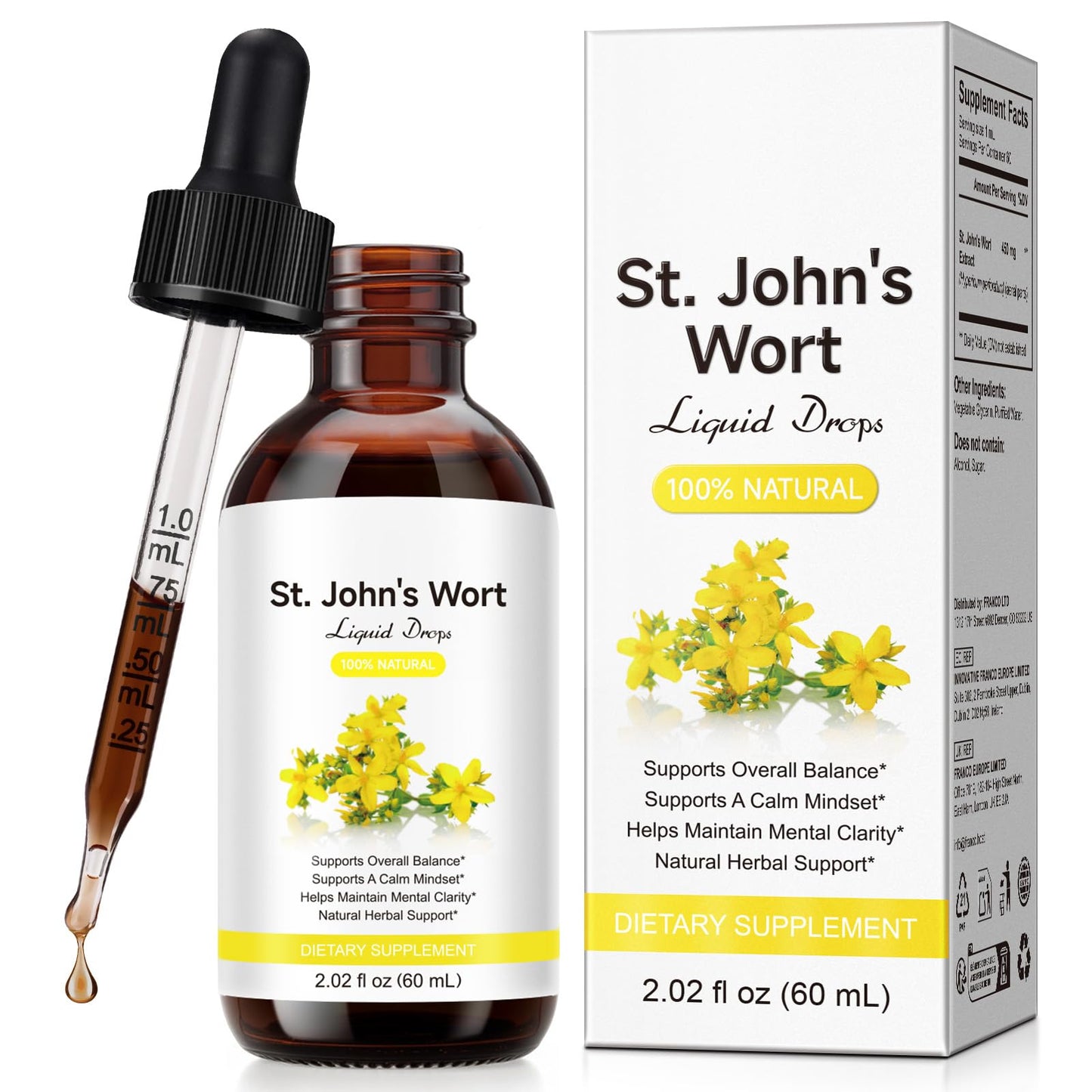 YEMFGQOE St Johns Wort Tincture | Mood Support | Alcohol Free Liquid Extract Drops | Hypericum Perforatum | Vegan, Non-GMO, Gluten Free | 2 fl oz - dailyvitalstore