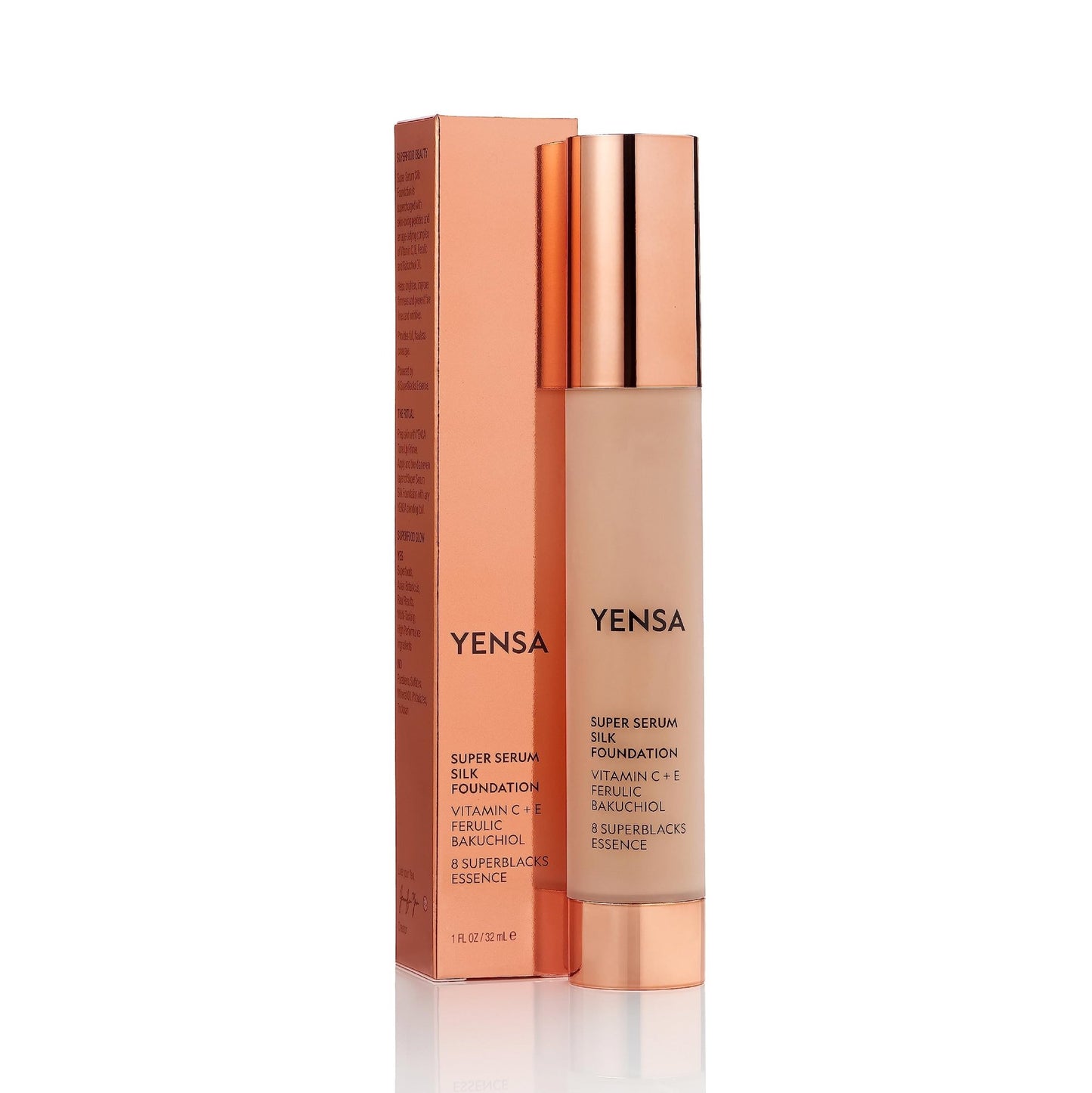 YENSA Serum Foundation Makeup - Super Silk Full Coverage Foundation Enriched with Peptides, Vitamin C & Ferulic Acid to Help Reduce Fine Lines, Wrinkles & Dark Circles - Light 1 (1 oz) - dailyvitalstore