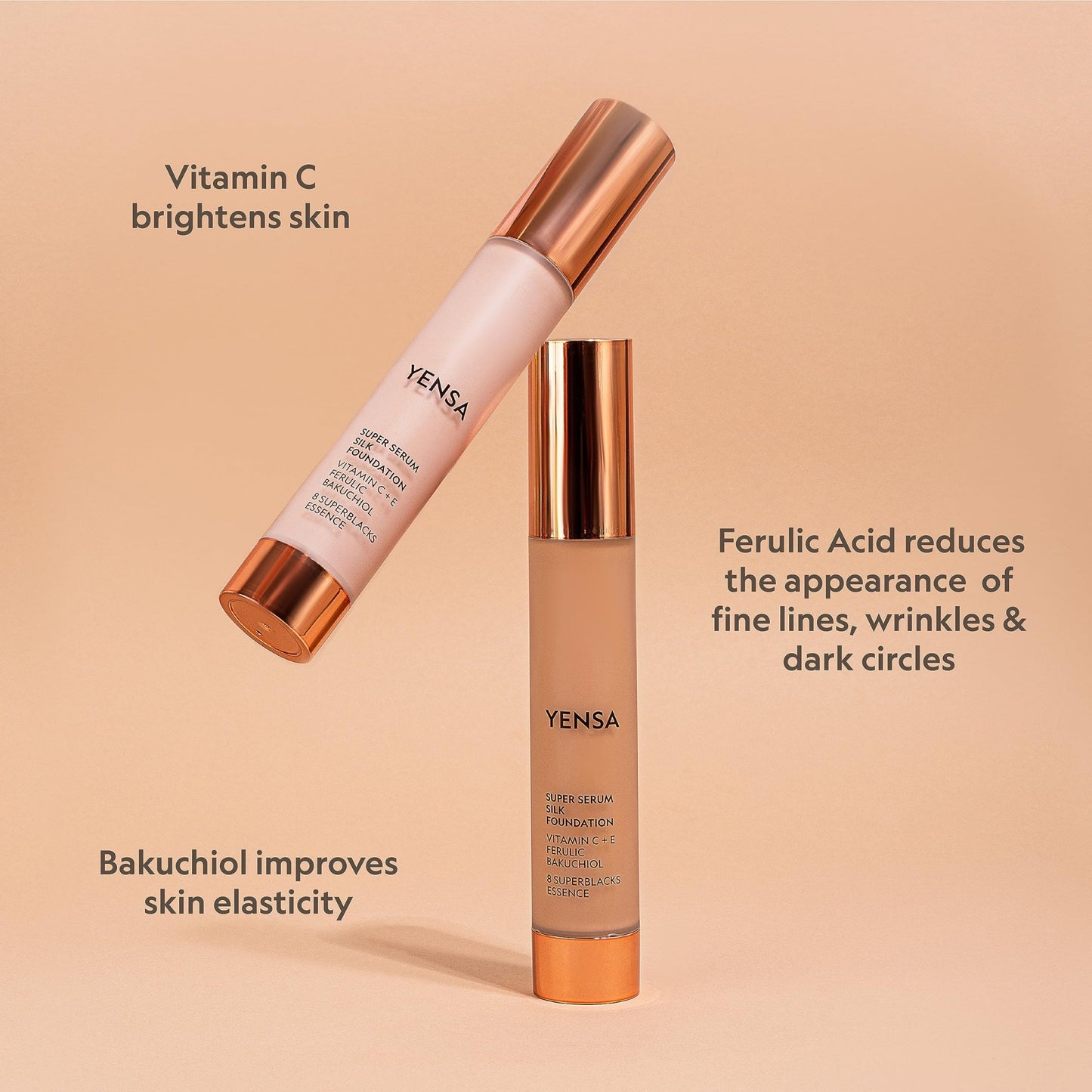 YENSA Serum Foundation Makeup - Super Silk Full Coverage Foundation Enriched with Peptides, Vitamin C & Ferulic Acid to Help Reduce Fine Lines, Wrinkles & Dark Circles - Light 1 (1 oz) - dailyvitalstore
