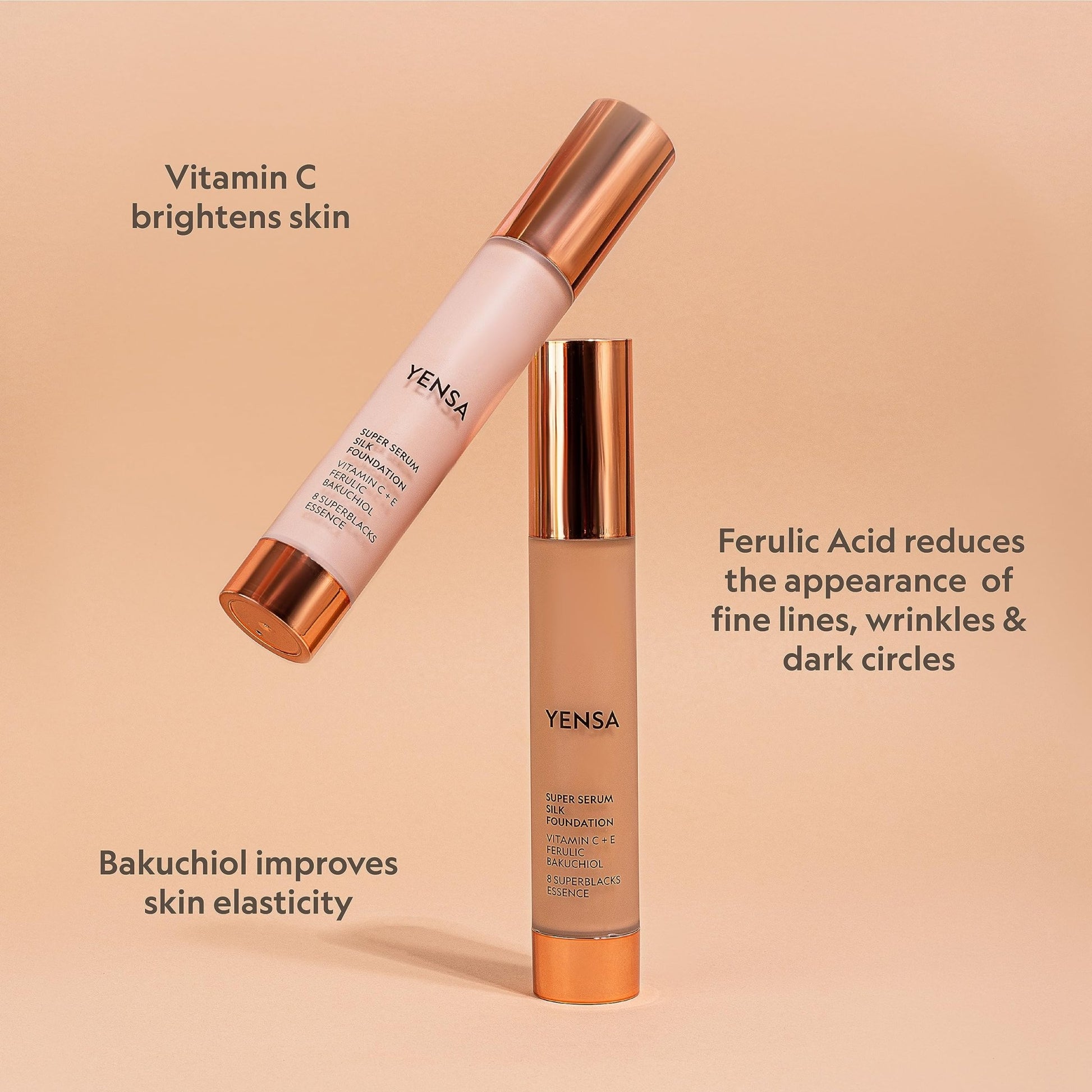 YENSA Serum Foundation Makeup - Super Silk Full Coverage Foundation Enriched with Peptides, Vitamin C & Ferulic Acid to Help Reduce Fine Lines, Wrinkles & Dark Circles - Light 1 (1 oz) - dailyvitalstore