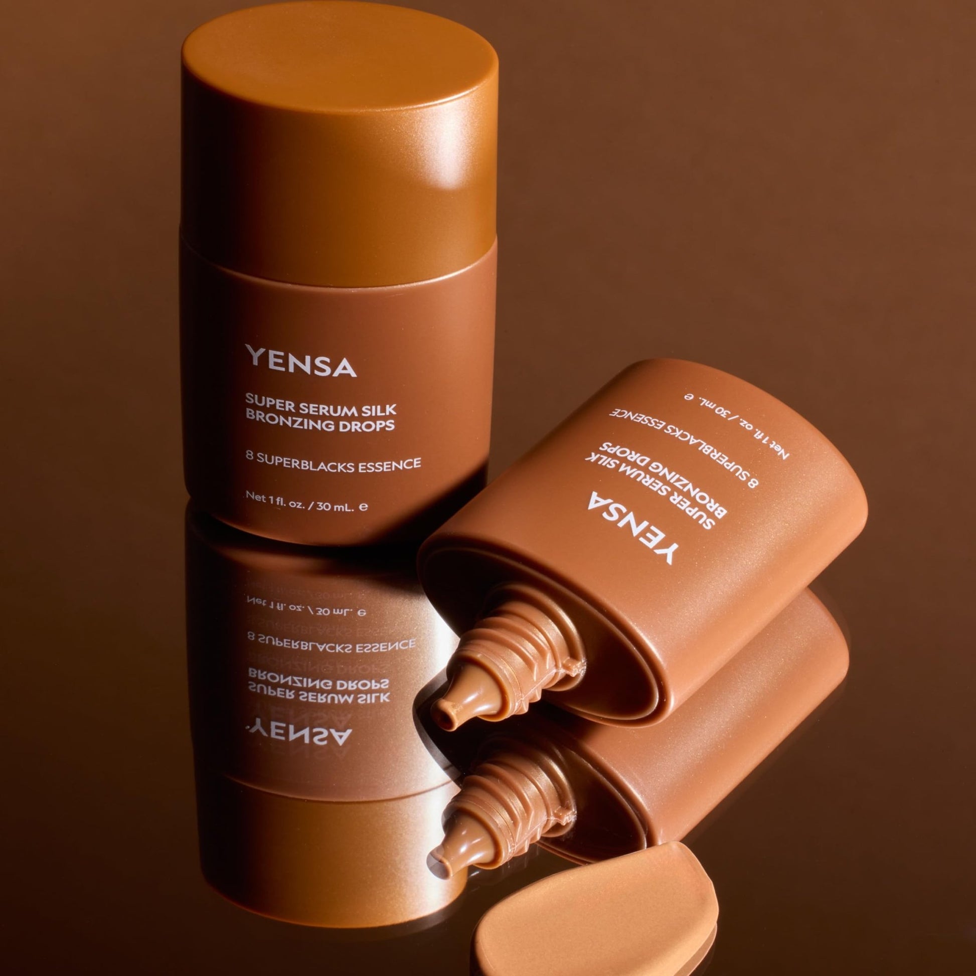 YENSA Super Serum Silk Bronzing Drops for Face - Liquid Bronzer Drops Enriched with Bakuchiol, Ferulic Acid & Super Oils - Hydrates & Nourishes with a Subtle Shimmer Finish - Universal Shade (1 Fl oz) - dailyvitalstore