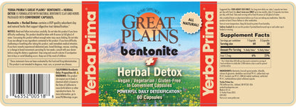 Yerba Prima Bentonite Clay Plus Herbal Detox - 60 Veggie Capsules - Natural Cleansing Supplement - dailyvitalstore