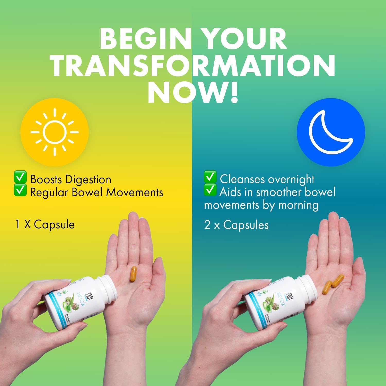 Yes You Can! Natural Detox Pills - Diuretic Cleanse with Electrolytes & Vitamins - Helps with Water Retention - Gluten-Free, 21 Capsules - dailyvitalstore