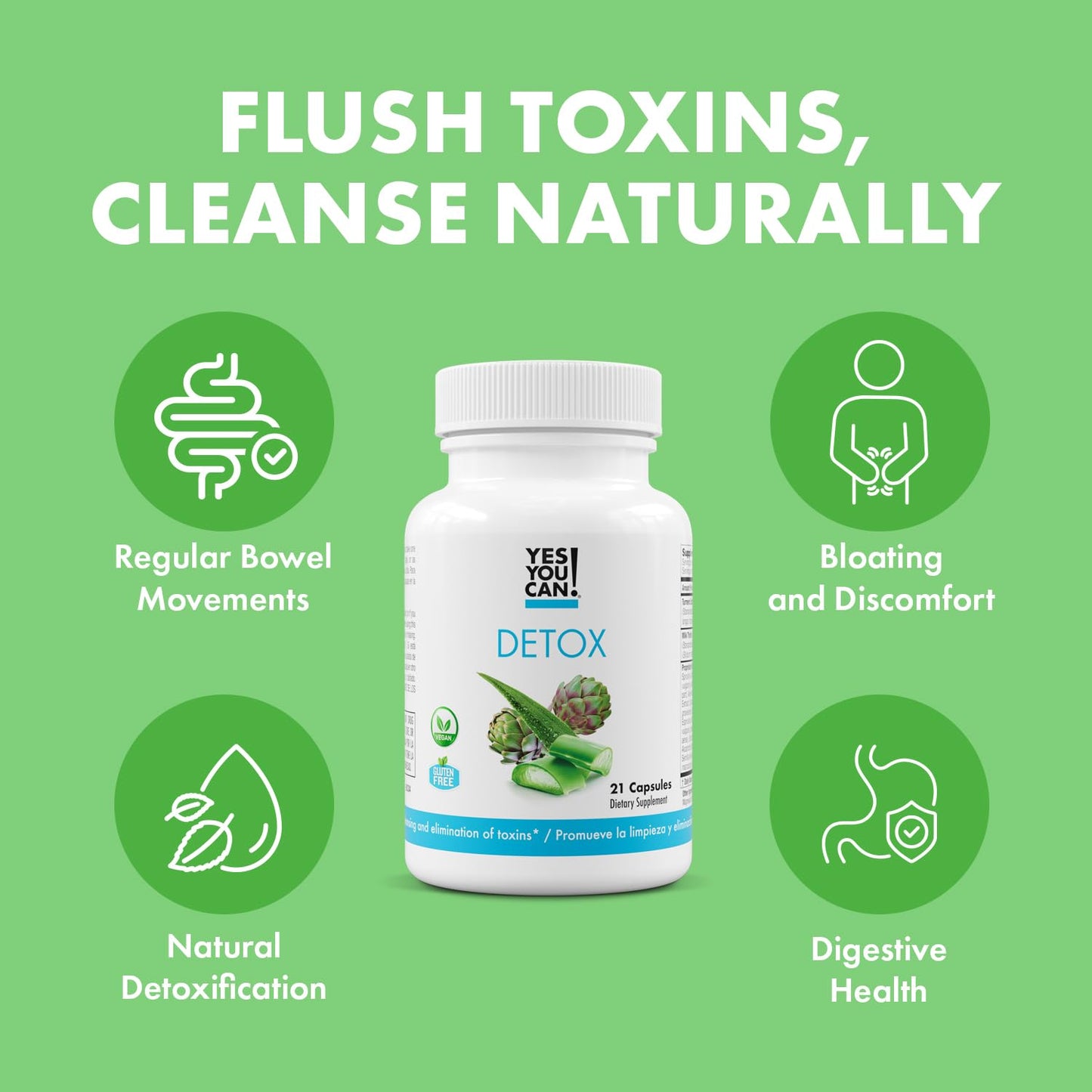 Yes You Can! Natural Detox Pills - Diuretic Cleanse with Electrolytes & Vitamins - Helps with Water Retention - Gluten-Free, 21 Capsules - dailyvitalstore