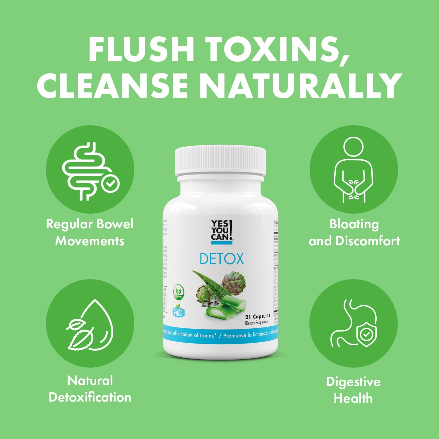 Yes You Can! Natural Detox Pills - Diuretic Cleanse with Electrolytes & Vitamins - Helps with Water Retention - Gluten-Free, 21 Capsules - dailyvitalstore