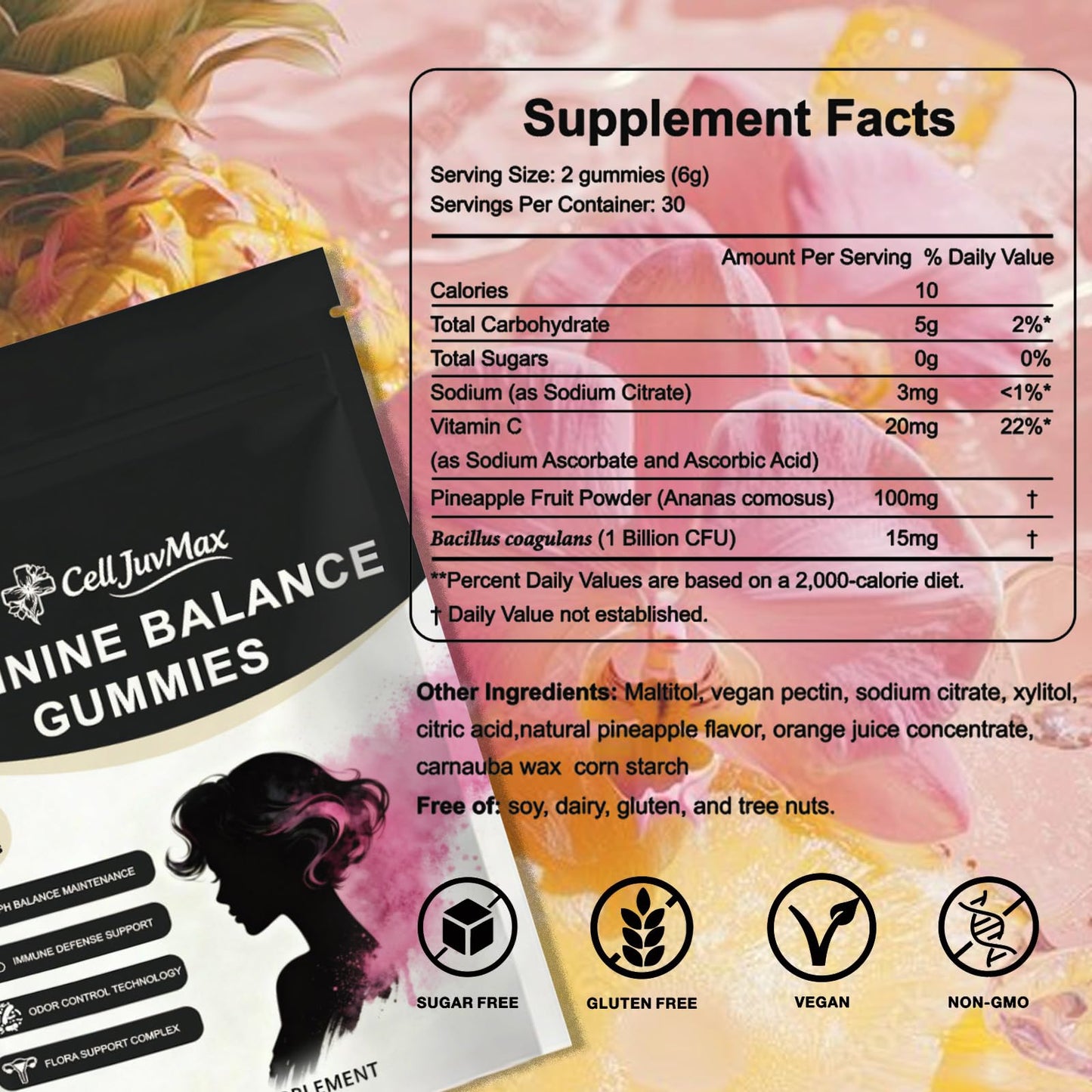 YFDSRF Feminine Balance Probiotic Gummies for Women - with Hawaiian Pineapple, pH Balance Support, Healthy Odor & Flora, Vaginal & Immune Health, Vegan Dietary Supplement - 60 Gummies (1) - dailyvitalstore