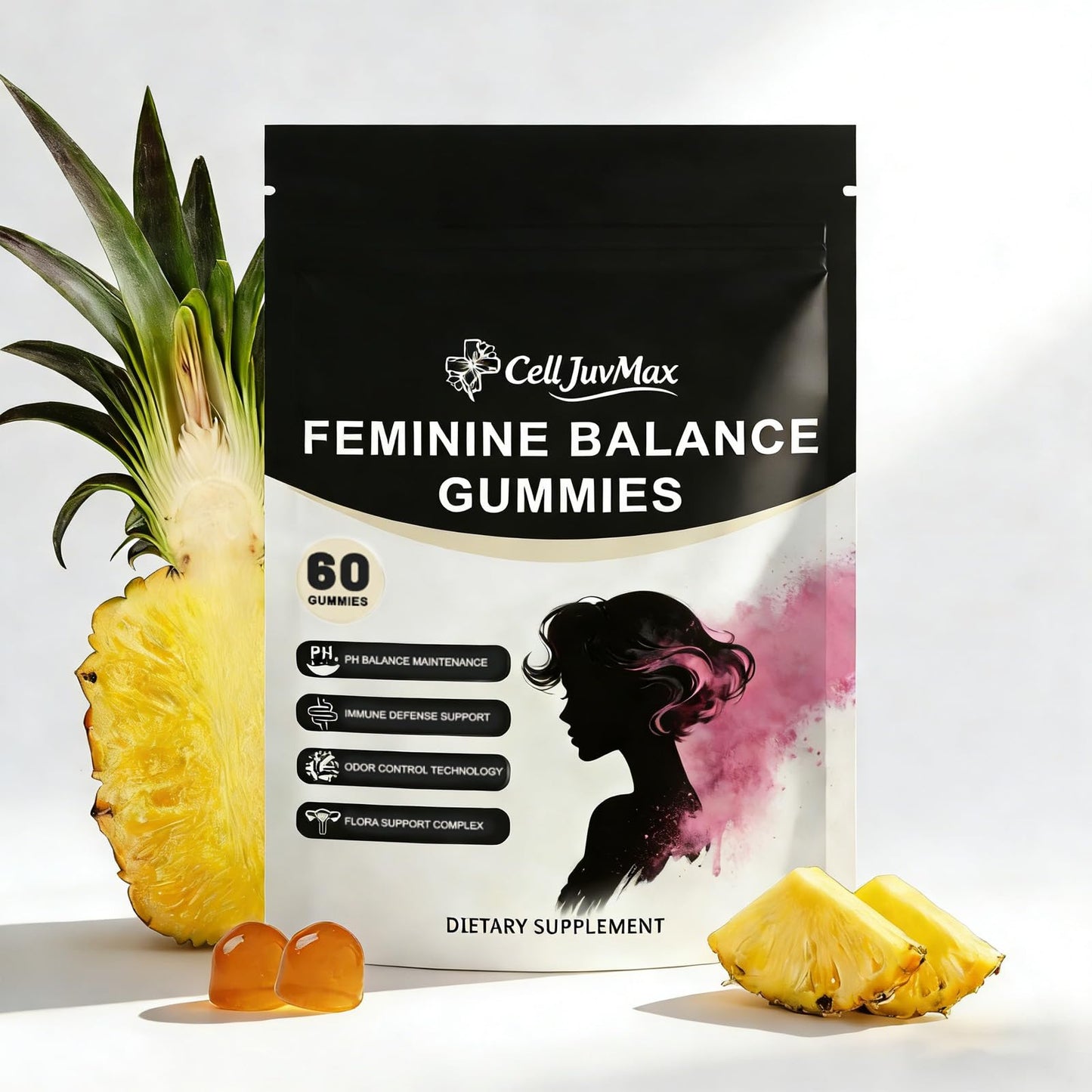 YFDSRF Feminine Balance Probiotic Gummies for Women - with Hawaiian Pineapple, pH Balance Support, Healthy Odor & Flora, Vaginal & Immune Health, Vegan Dietary Supplement - 60 Gummies (1) - dailyvitalstore