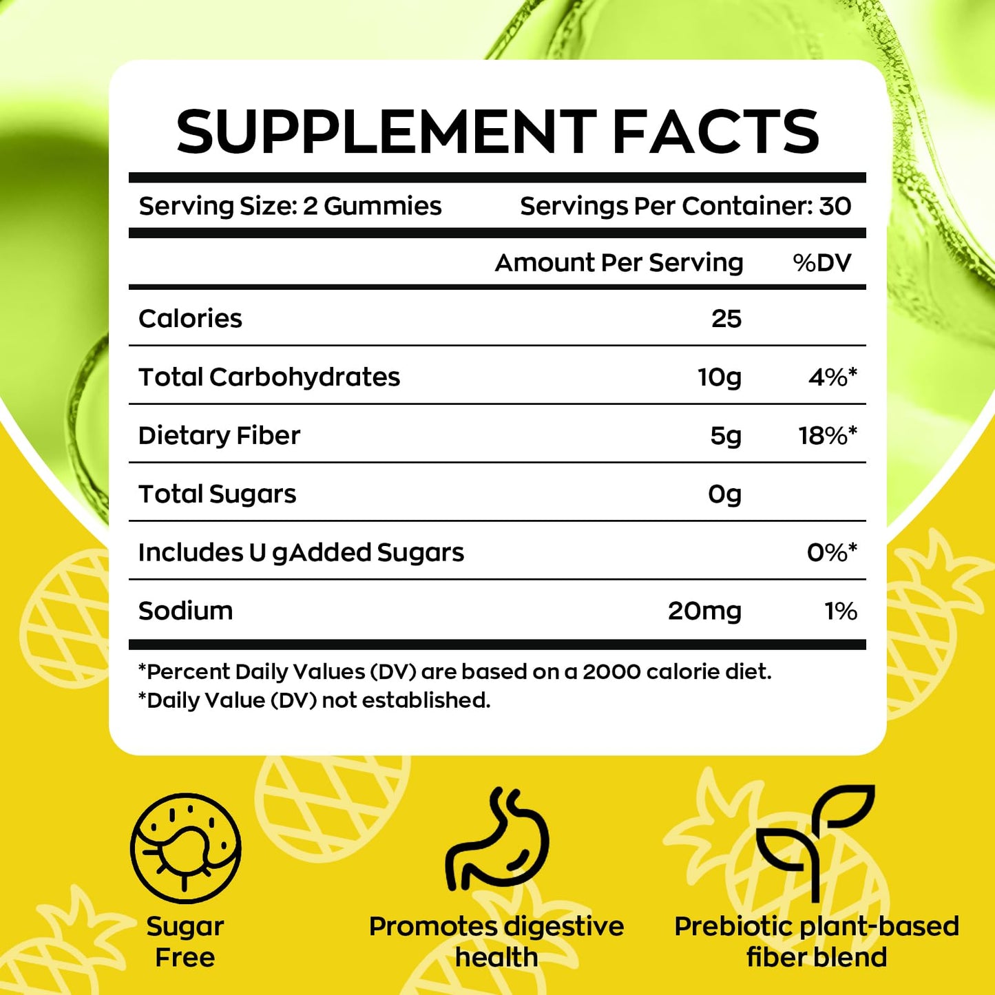 Yidout Fiber Gummies for Adults with Probiotics，No Sugar Added Pineapple Flavor, Promotes Gut Health and Regulate Bowel Movement, Vegan (60 Count（Pack of 1）) - dailyvitalstore