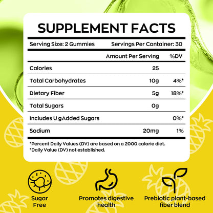Yidout Fiber Gummies for Adults with Probiotics，No Sugar Added Pineapple Flavor, Promotes Gut Health and Regulate Bowel Movement, Vegan (60 Count（Pack of 1）) - dailyvitalstore