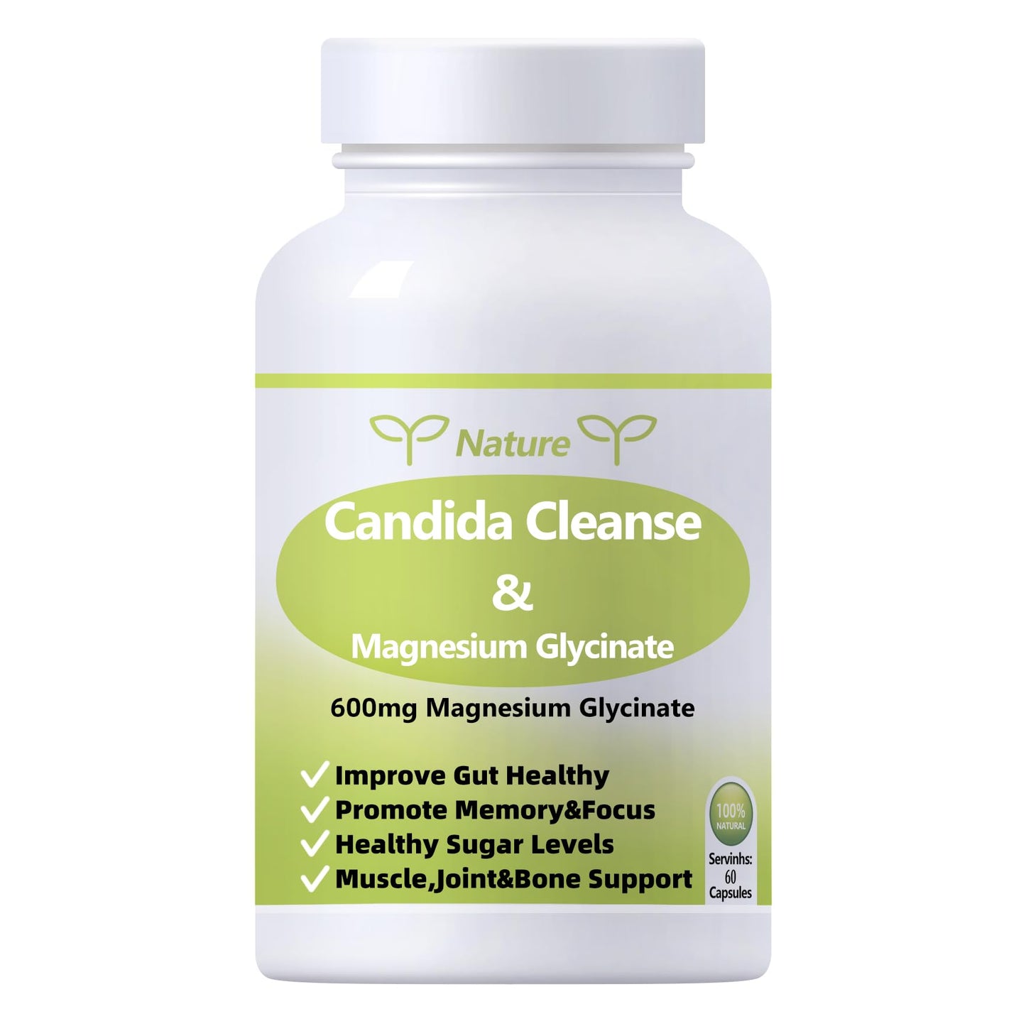YNATUREY Candida Cleanse - Gut & Colon Support,Magnesium Glycinate 600mg,Women and Men Supplement with Magnesium Malate, Vitamin D, B6 - dailyvitalstore