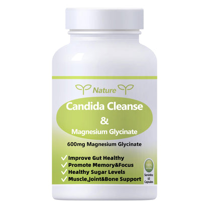 YNATUREY Candida Cleanse - Gut & Colon Support,Magnesium Glycinate 600mg,Women and Men Supplement with Magnesium Malate, Vitamin D, B6 - dailyvitalstore