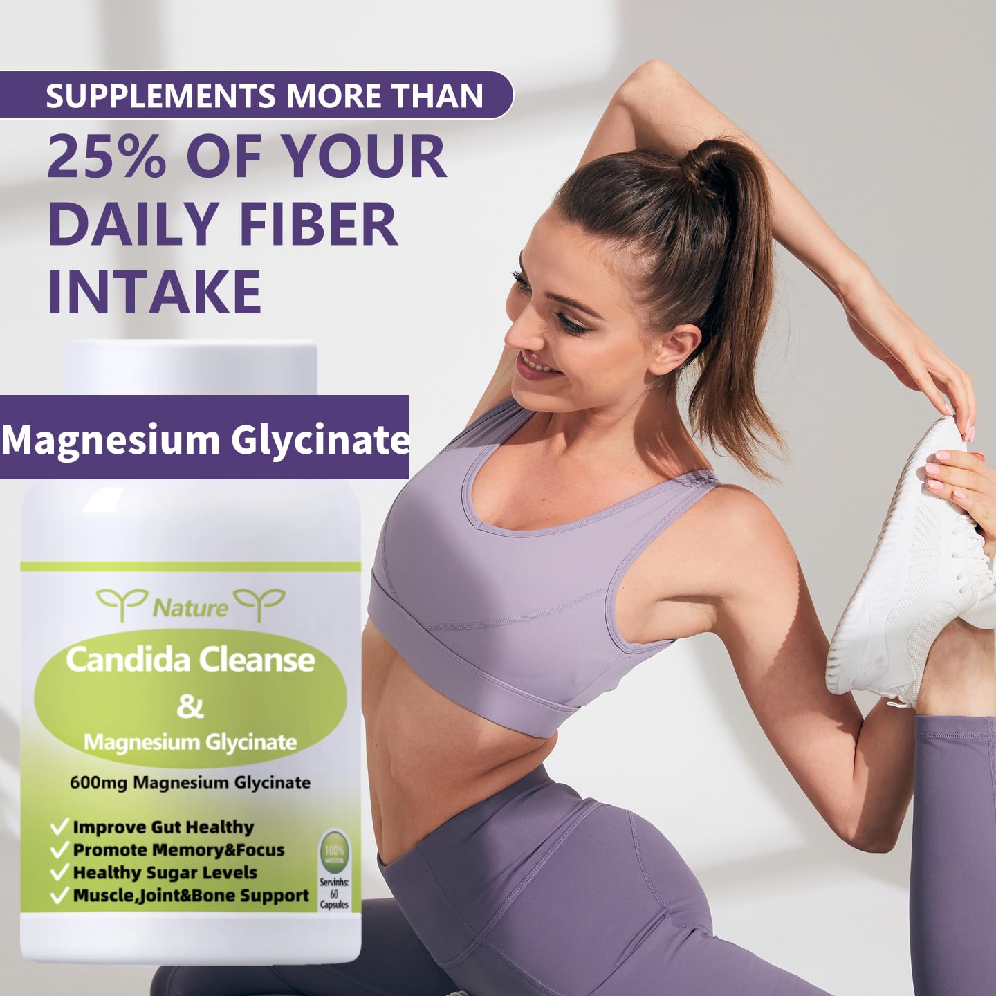 YNATUREY Candida Cleanse - Gut & Colon Support,Magnesium Glycinate 600mg,Women and Men Supplement with Magnesium Malate, Vitamin D, B6 - dailyvitalstore