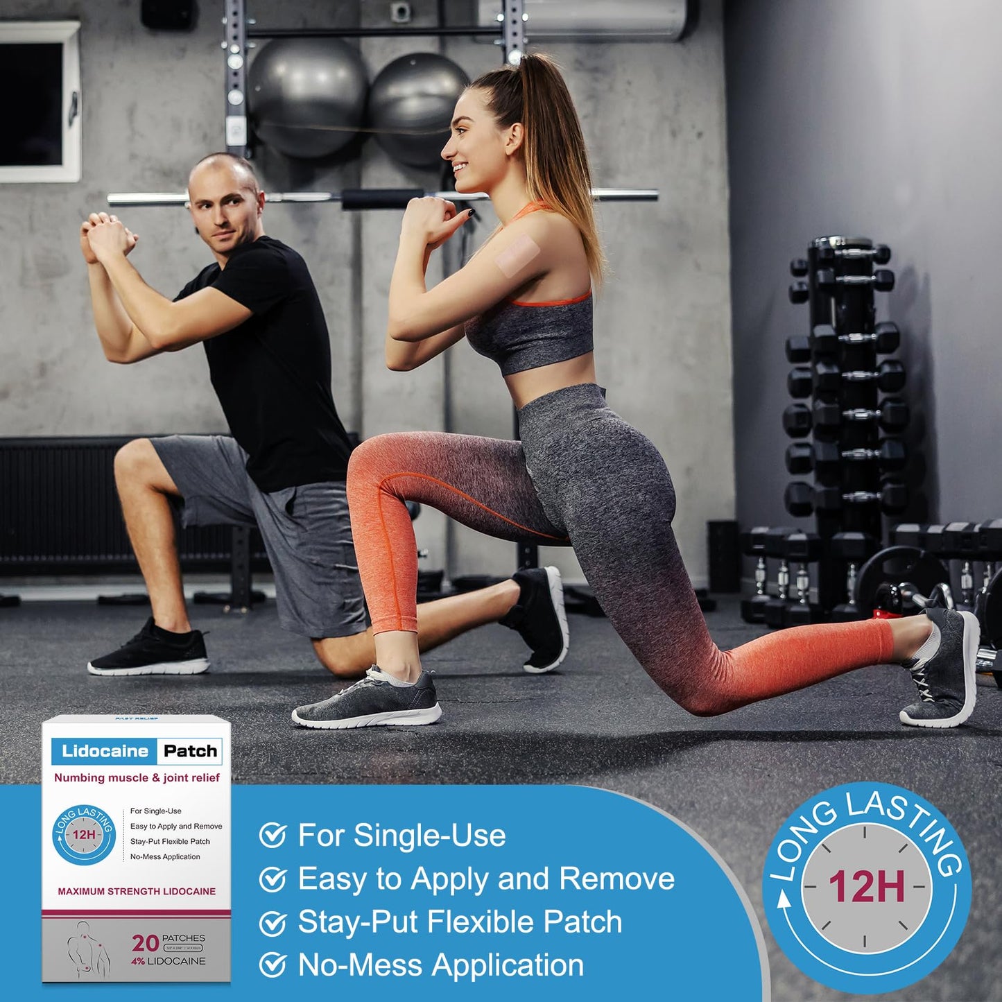 YOAPA 4% Lidocaine Pain Relief Patches | Maximum Strength Numbing Gel Patch for Back, Neck, Knee, Shoulder & Joint Pain | Up to 12 Hour Temporary Relief | 20 Count - G41 - dailyvitalstore