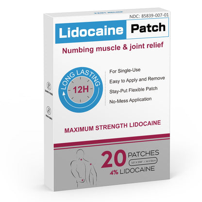 YOAPA 4% Lidocaine Pain Relief Patches | Maximum Strength Numbing Gel Patch for Back, Neck, Knee, Shoulder & Joint Pain | Up to 12 Hour Temporary Relief | 20 Count - G41 - dailyvitalstore