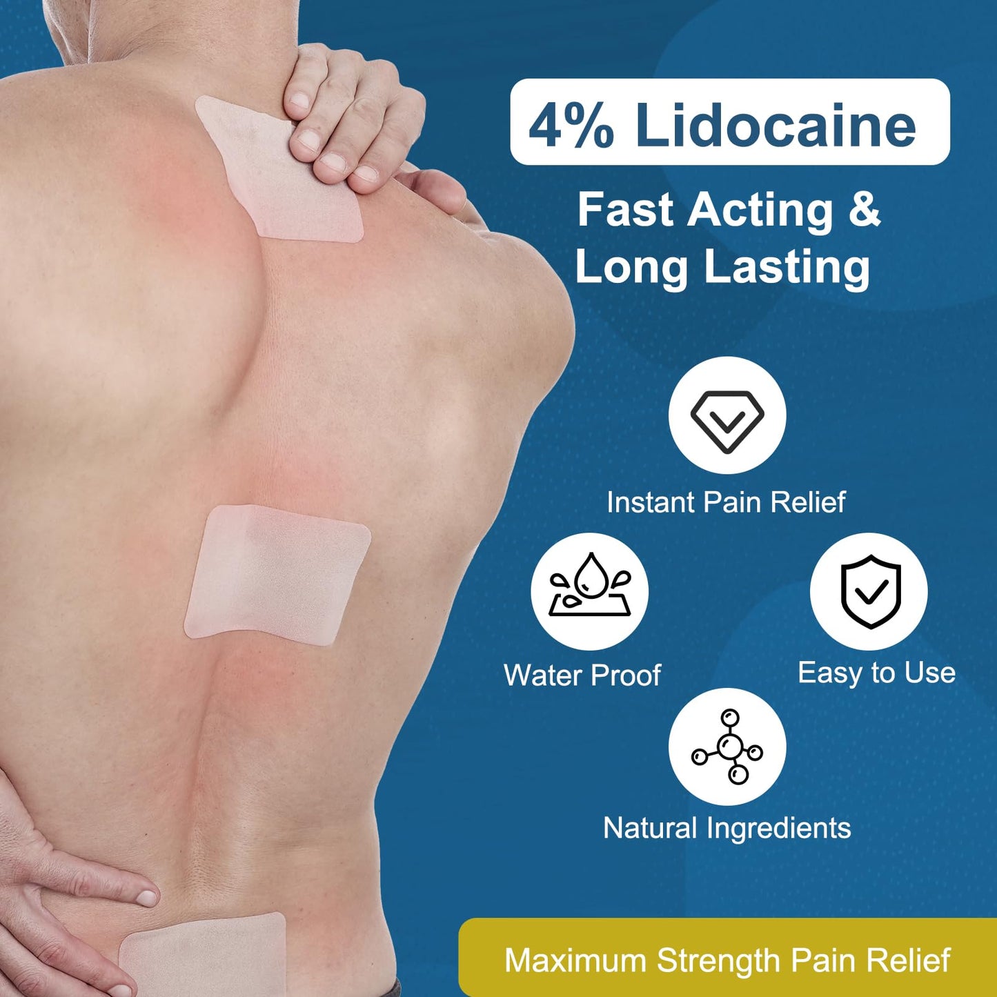 YOAPA Teemofe 4% Lidocaine Patches, Maximum Strength Pain Relieving Patch for Back, Neck, Shoulder, Knee and Muscle Soreness - 12 Hour Efficient Relief-009 - dailyvitalstore
