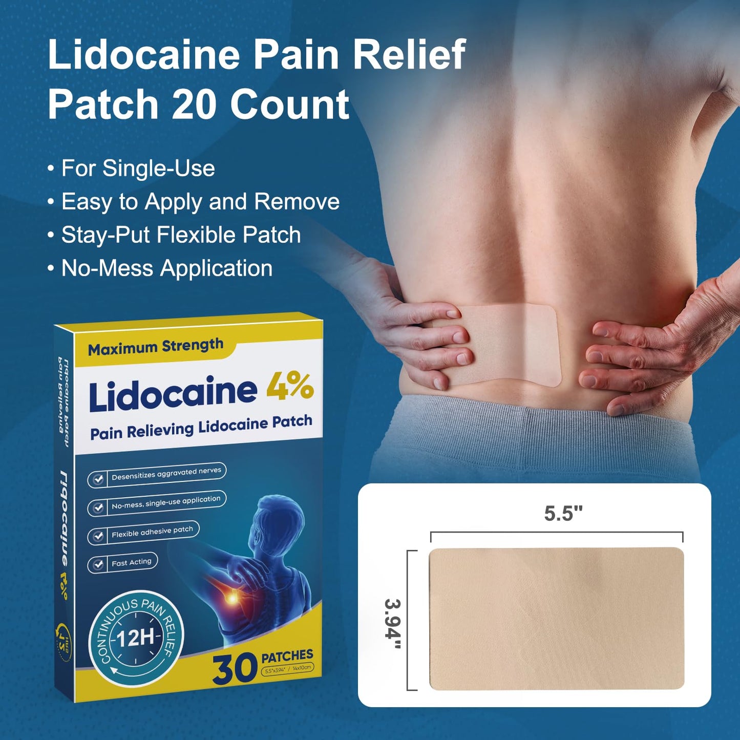 YOAPA Teemofe 4% Lidocaine Patches, Maximum Strength Pain Relieving Patch for Back, Neck, Shoulder, Knee and Muscle Soreness - 12 Hour Efficient Relief-009 - dailyvitalstore