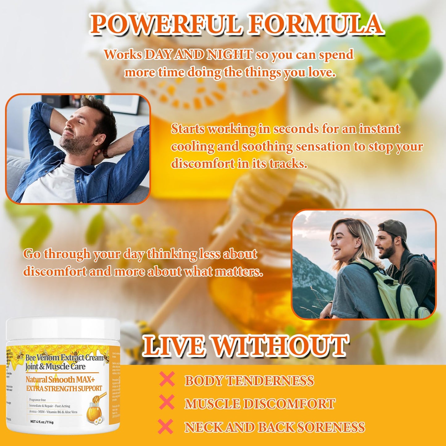 YOKOBBYES Pure Bee Venom Joint, Muscle & Bone Cream, Instant Relief, Back, Neck, Hand, Feet, Knee, Muscle, Shoulder, Ankle, Foot Discomfort, for Adults and The Elderly, - dailyvitalstore