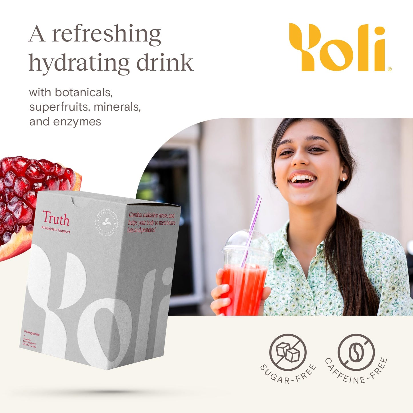 Yoli® Truth Antioxidant and Immune Support Supplement with Vitamin C, Botanicals, Superfruits, and Minerals - Pomegranate, 30 Packets - dailyvitalstore
