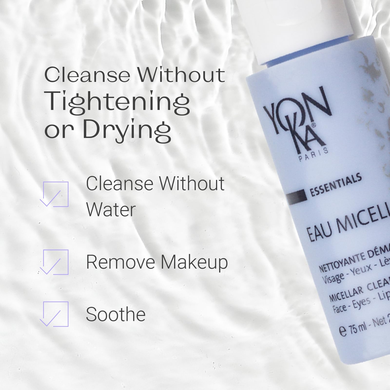 Yonka Eau Micellaire Travel Size | Micellar Water and Cleansing Makeup Remover | Gentle Face Wash with Rose and Chamomile to Remove Impurities and Hydrate | Paraben-Free | 2.53 fl oz - dailyvitalstore