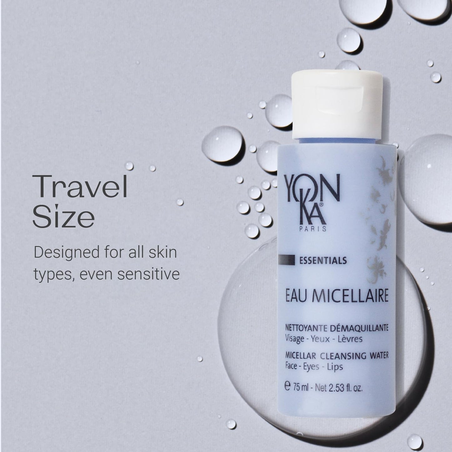 Yonka Eau Micellaire Travel Size | Micellar Water and Cleansing Makeup Remover | Gentle Face Wash with Rose and Chamomile to Remove Impurities and Hydrate | Paraben-Free | 2.53 fl oz - dailyvitalstore