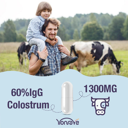 Yonrave Bovine Colostrum Capsules Supplement 1300mg - Extra High 60% IgG Bovine Colostrum - Gut, Bone, Exercise, Immune - 60 Capsules - dailyvitalstore