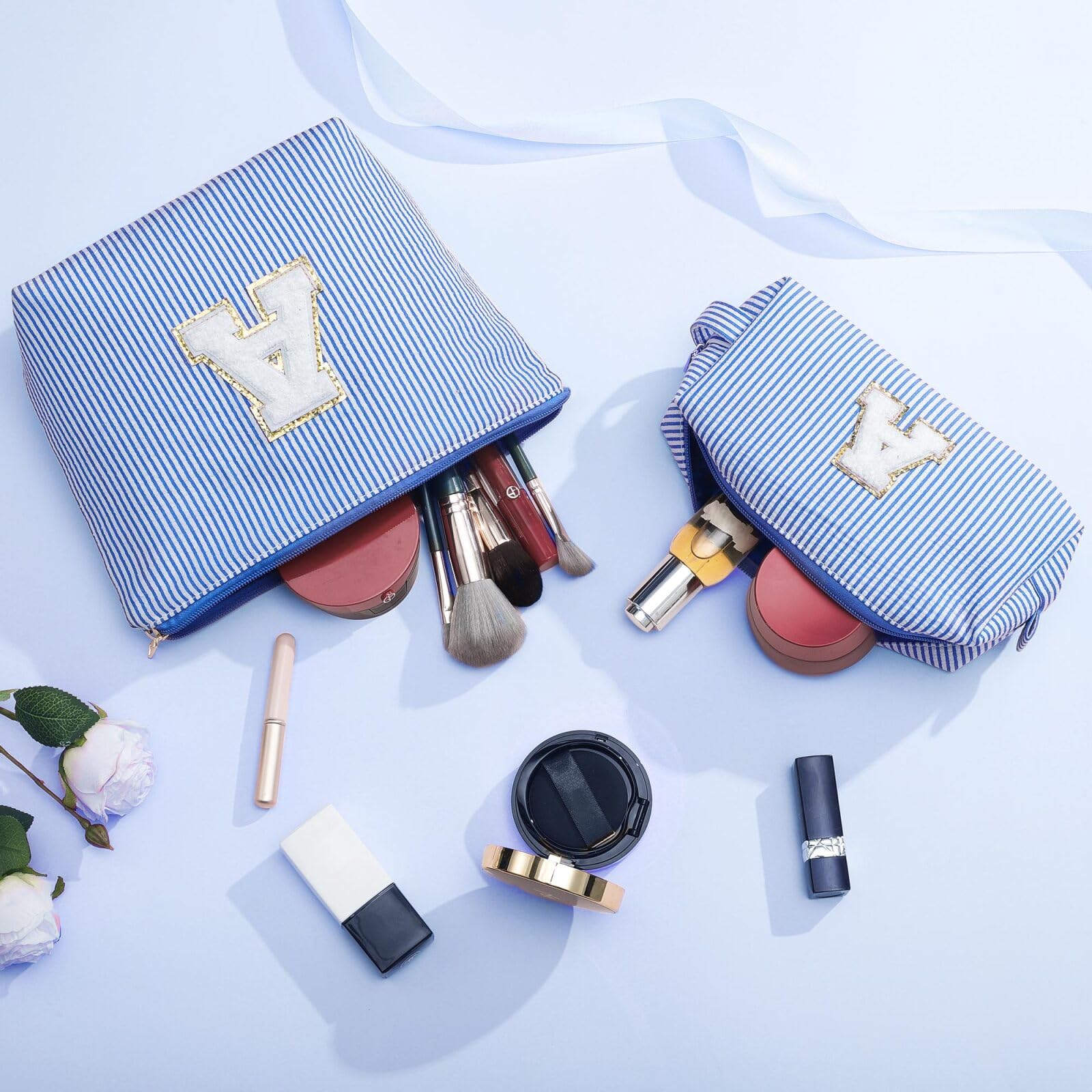 YOOLIFE Birthday Gifts for Teen Girls Kids Initial Makeup Bag | Teen Girl Gift Trendy Stuff | Travel Makeup Bag Toiletry Bags | Gifts for 3 4 5 6 7 8 9 10 11 12 13 Year Old Girl Blue K - dailyvitalstore
