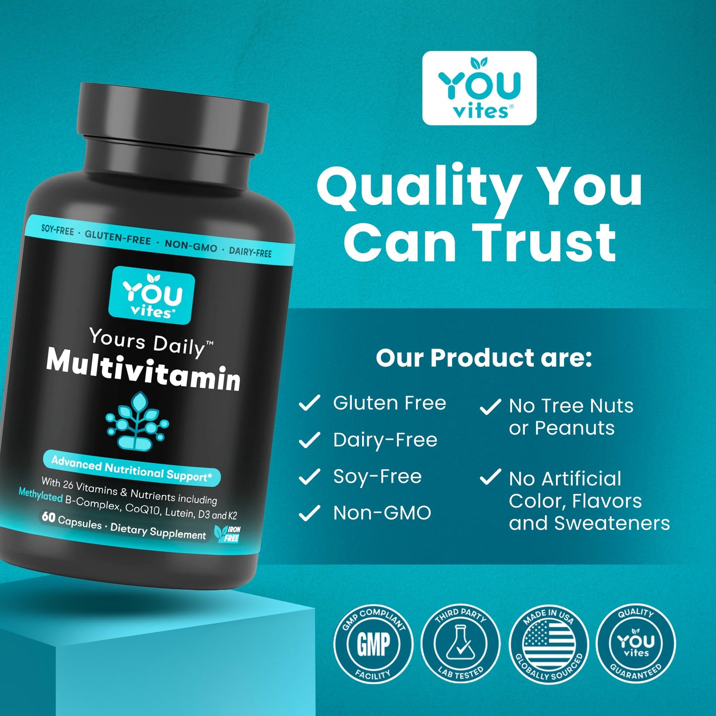 You Vites - Methylated Multivitamin for Men and Women, Methyl Multi Without Iron - 60 Capsules, MTHFR Supplement with Methyl B12, Methylfolate (5-MTHF), CoQ10 for Energy, Heart and Mood Support - dailyvitalstore