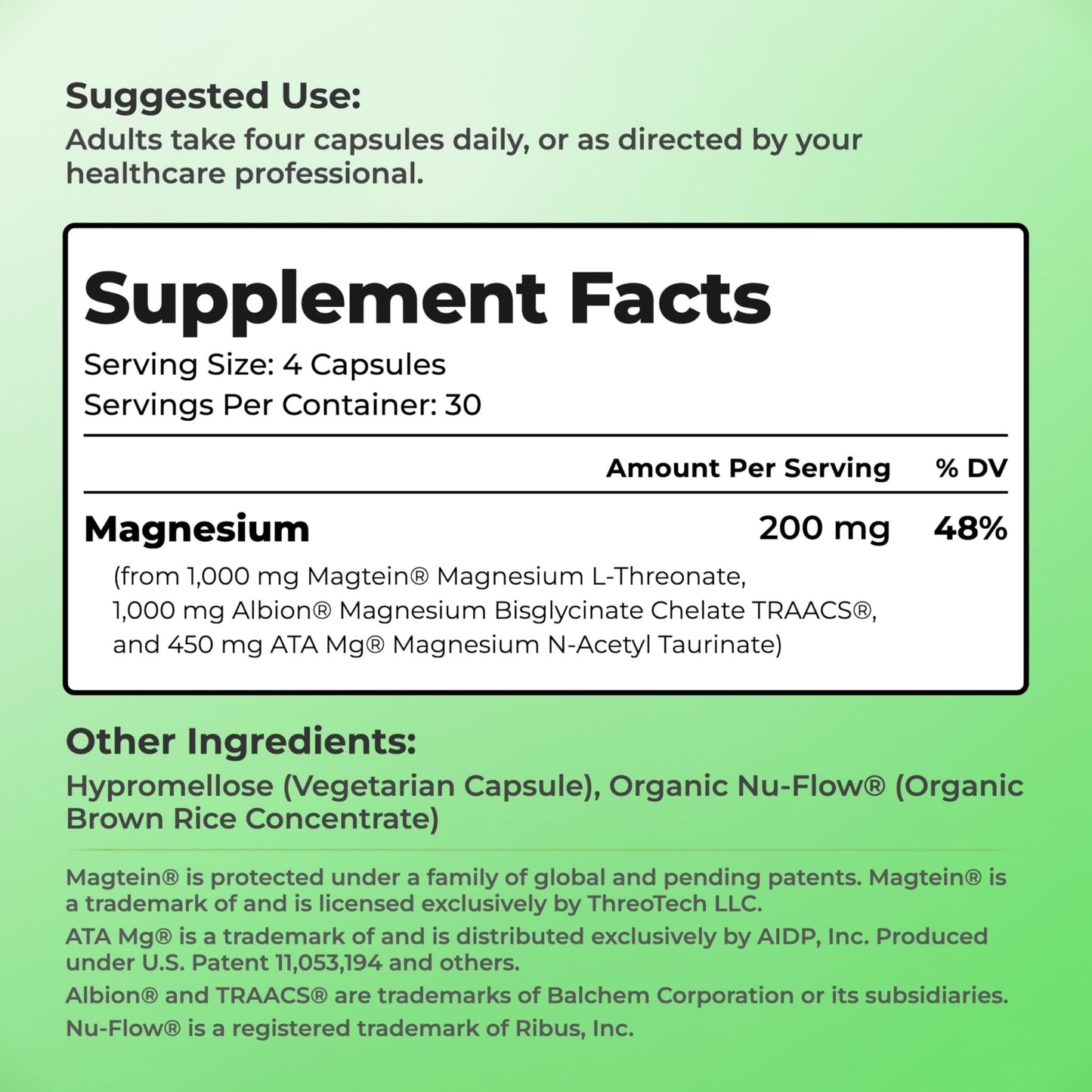 You Vites Threonix Triple Magnesium Complex - Magtein L-Threonate, Bisglycinate Chelate TRAACS & ATA Mg - Brain, Sleep, Mood & Focus Support - High Absorption, Gentle on Stomach - 120 Capsules - dailyvitalstore