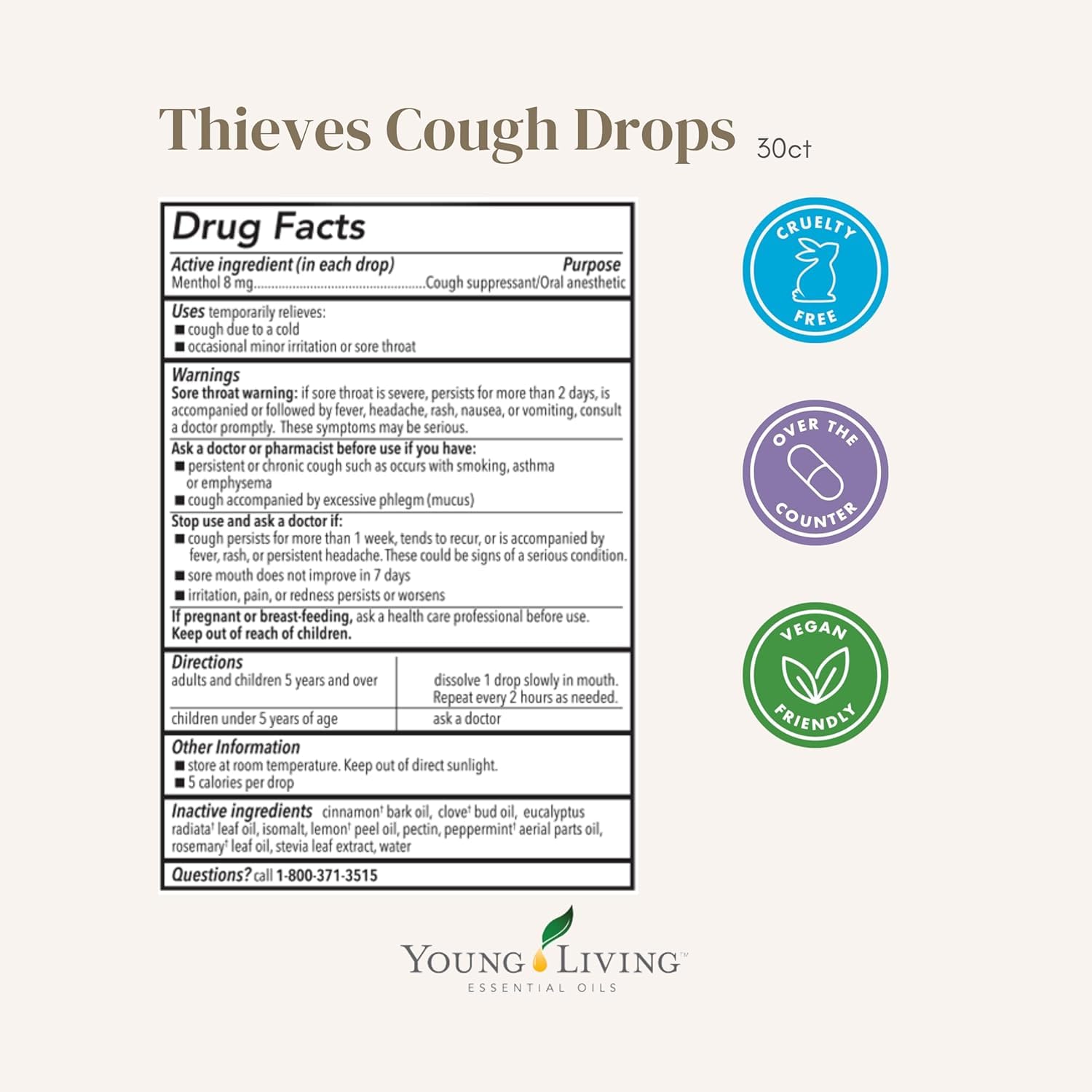Young Living Thieves Cough Drops | 30 ct | Cinnamon & Menthol Flavor | with Thieves Essential Oil Blend of Lemon, Clove, Eucalyptus, Rosemary, & Peppermint | Sugar Free | Cooling Throat Comfort - dailyvitalstore